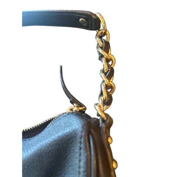 Kate Spade New York Black Leather Shoulder Bag With Gold Chain & Zipper Closure